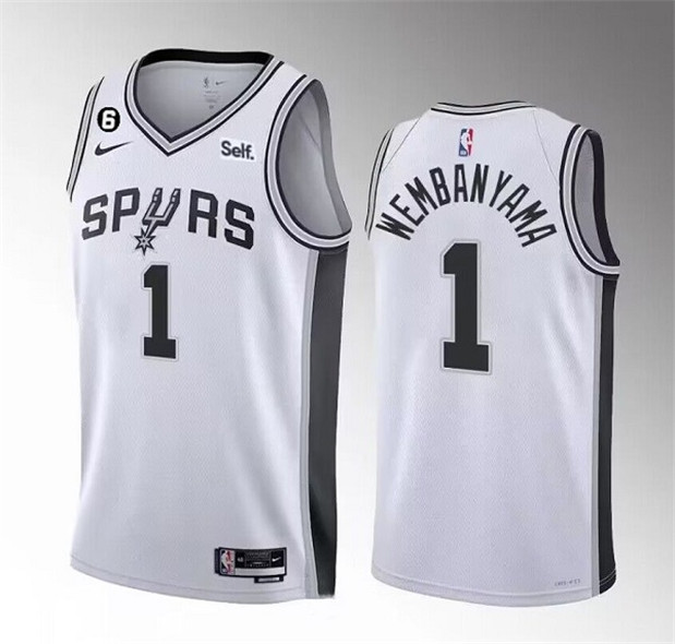 Men's San Antonio Spurs #1 Victor Wembanyama White 2022/23 Association Edition With NO.6 Patch Stitched Basketball Jersey